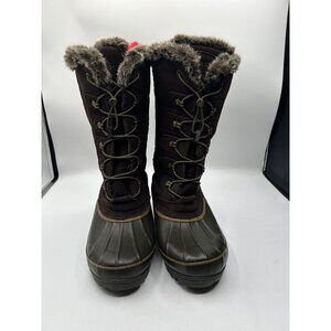 Lands End Women's 8B  Hillary Brown Quilted Faux Fur Lined Lace Up Duck Boots